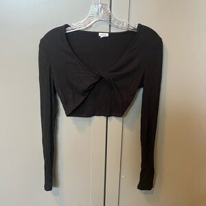 Garage Black Long Sleeve twist front Crop Top